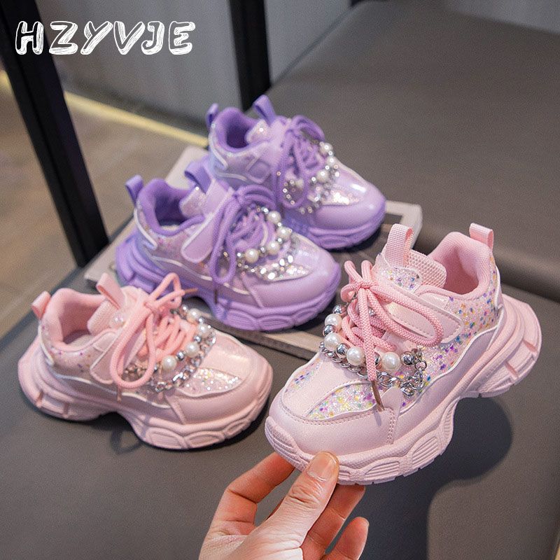 Chaussures de sport tendance pour filles avec chaîne, princesse, hiver, peluche, chaudes, semelles épaisses, pour enfants de taille moyenne et grande, décontractées, tout-assorti_voghion.com