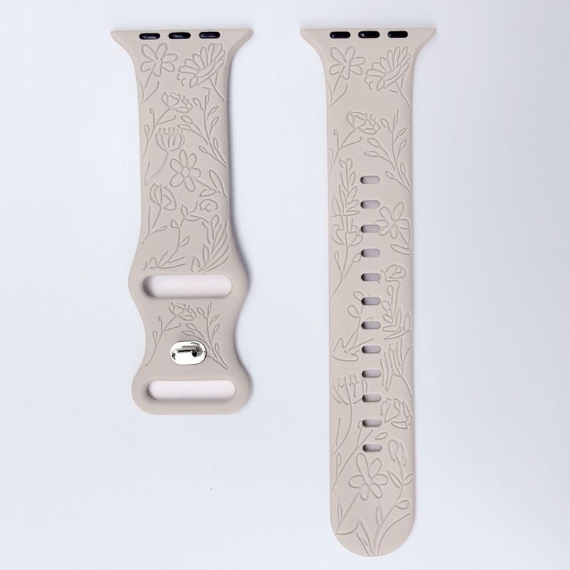 Il cinturino in silicone con bottone a farfalla a forma di stelo di campanula è adatto per Apple Watch e lo stampo per intaglio è in rilievo._voghion.com