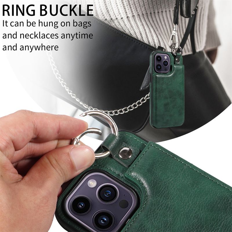 Premium 15/14/13/12/11 Pro Max Wallet Case - Ring Buckle Design, Multi-Card Slots, Leather, Double Magnetic Closure_voghion.com