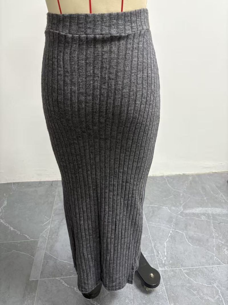 Gonna a tubino in maglia con spacco laterale a vita alta da donna – Misto poliestere-spandex elasticizzato, gonna lunga aderente con spacco sulla coscia_voghion.com