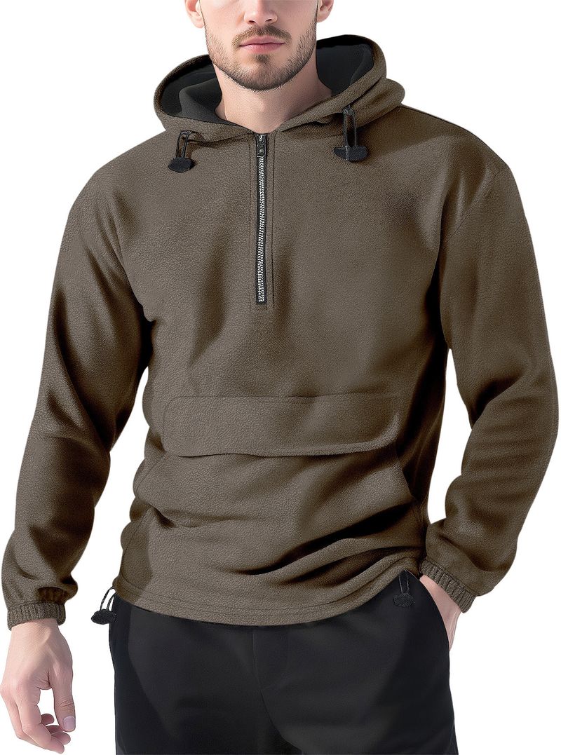 Felpa con cappuccio in pile spesso da uomo, casual, autunnale e invernale, da uomo_voghion.com