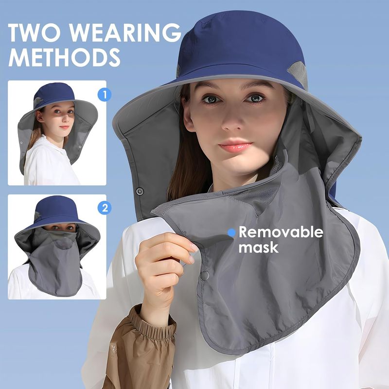 Outdoor Sun Hat Detachable Neck Face Flap UPF 50+UV Protection Visor Fishing Hats With Neck Flap For Men & Women_voghion.com