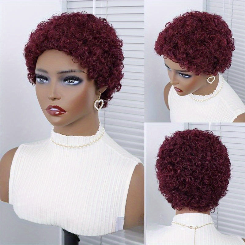 Cabelo humano curto pixie corte perucas de cabelo curto encaracolado ondulado para mulheres perucas de cabelo humano encaracolado sem cola 6 Polegada_voghion.com