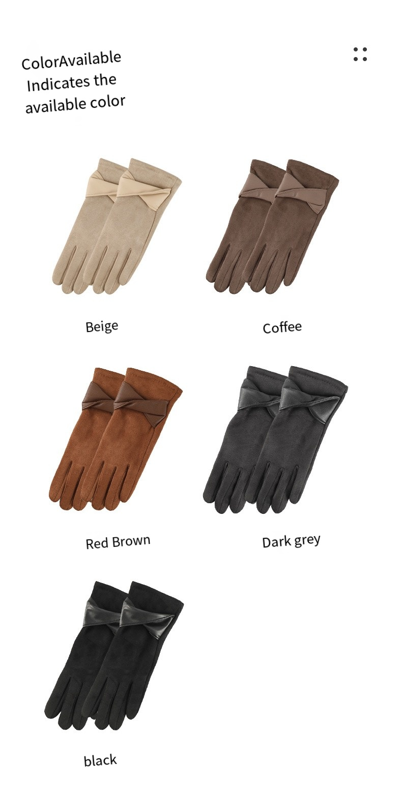 Guantes cálidos de lana de cuero Elegancia de las mujeres Pantalla táctil más guantes de lana arco Guantes de invierno para adelgazar en frío_voghion.com