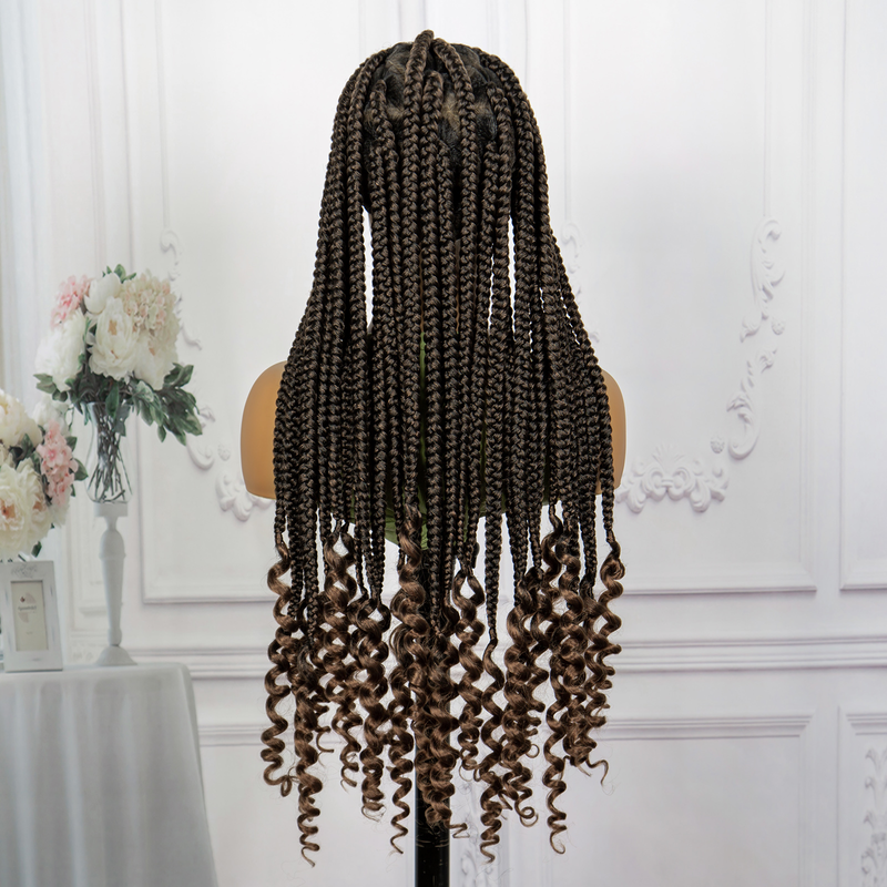 Helspets mode flätat peruk huvud set 200 % densitet lång hand fläta hår svans mode vågform lämplig för kvinnors dagliga slitage_voghion.com