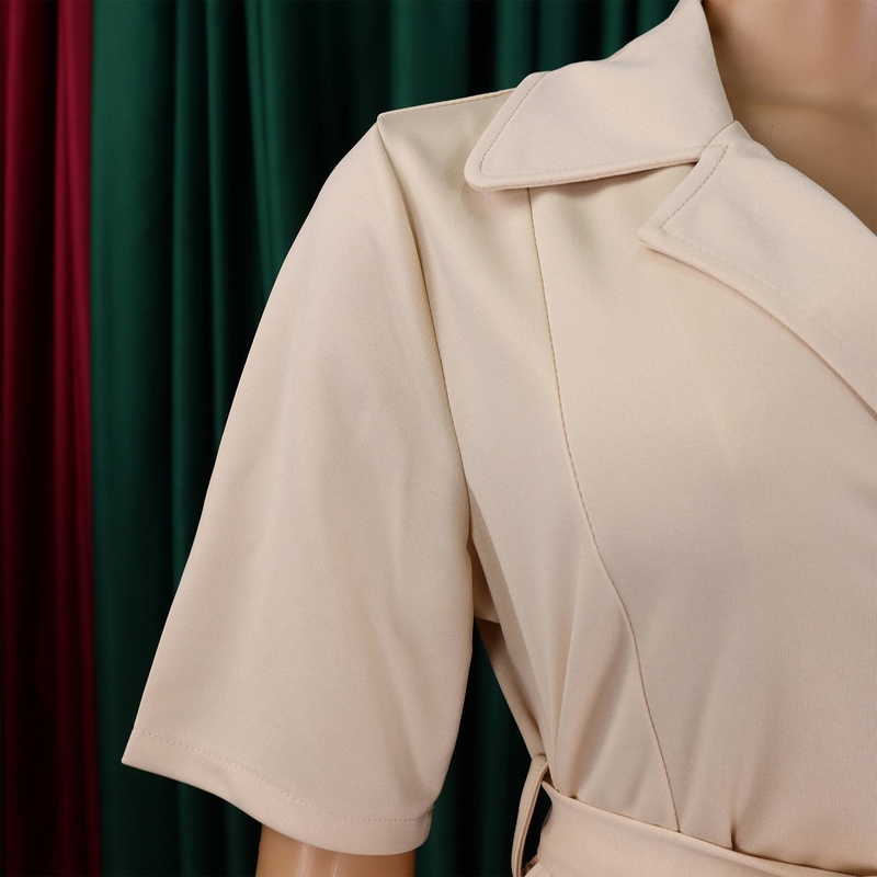 A-Linn Plisséiert Kleeder fir Fraen, erofgeknäppt V-Ausschnëtt, hallefärmeleg, elegant, zougeknäppt a mat Tailleriem, Fraekleeder, modest Summer, nei_voghion.com