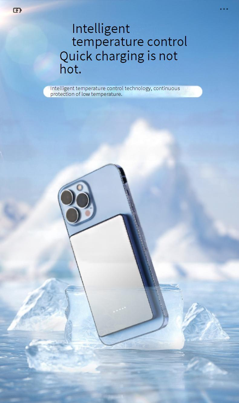 Power Bank sottile da 8 mm, magnetico, con ricarica wireless, Treasure 5000 mAh, PD20W, caricabatterie mobile a ricarica rapida_voghion.com