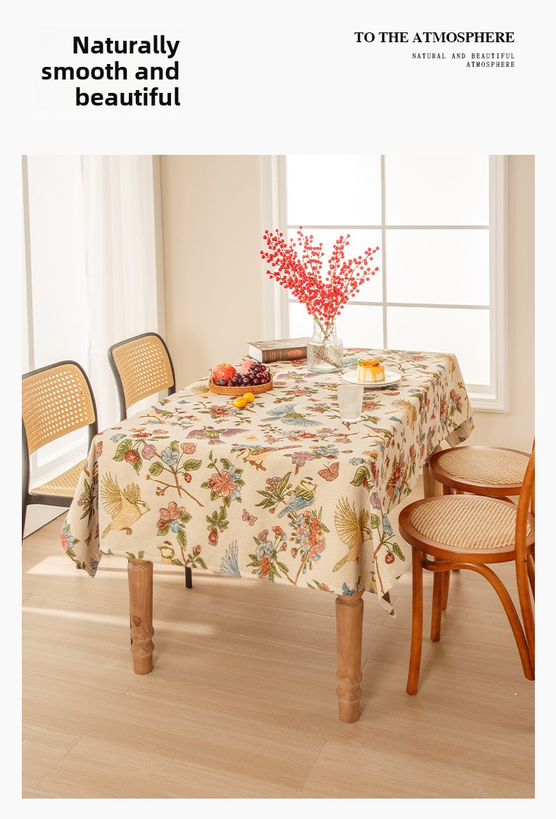 Jacquard Tablecloth – Waterproof & Non-Slip, Floral Design, Poly-Cotton Blend, Multiple Sizes (130x130cm To 130x260cm)_voghion.com