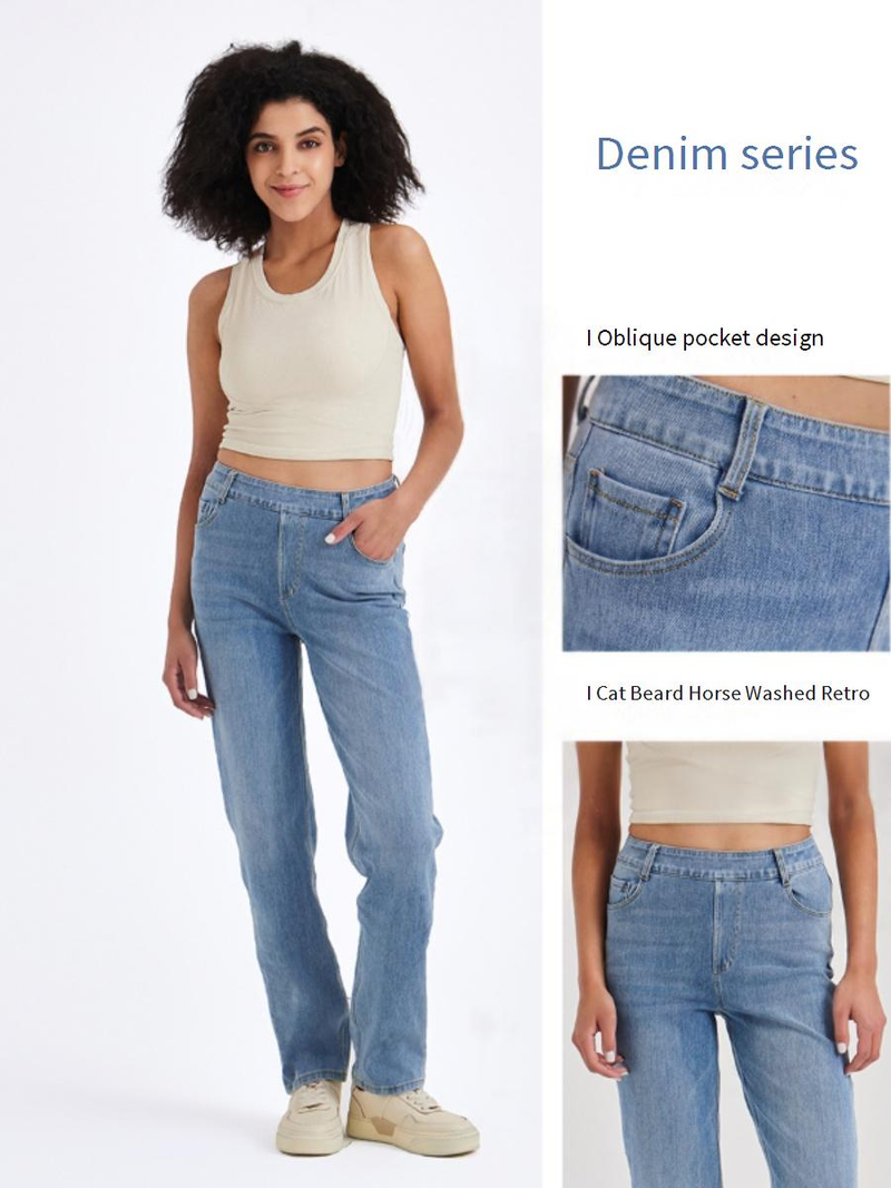 Jeans da yoga a vita alta SleekShape da donna - Pantaloni in denim elasticizzati effetto used con tasche, vestibilità slim, comodi per palestra e abbigliamento casual_voghion.com