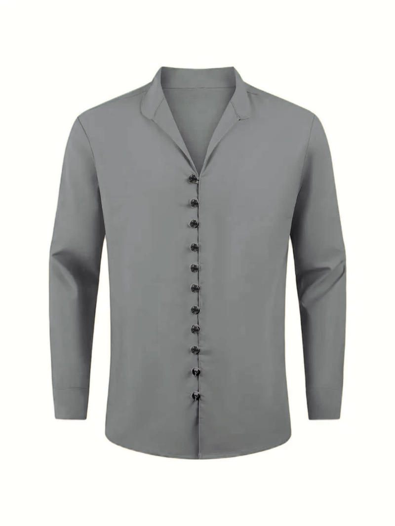 Camicia da uomo in lino di alta qualità - Collo alla coreana dalla vestibilità comoda, camicia traspirante con bottoni per primavera ed estate_voghion.com