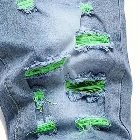 Men's Distressed Denim Shorts – Light Blue, Relaxed Fit, Mid-Thigh Length (Sizes 30-40, Washed & Stretchable)_voghion.com