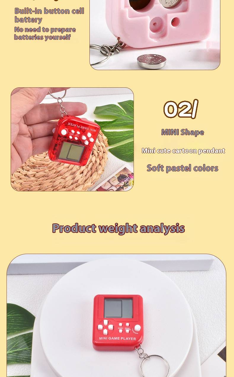 Portachiavi retrò Mini Tetris - Giocattolo portatile per bambini e adulti, 14 colori disponibili_voghion.com