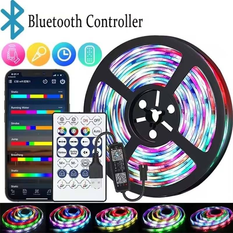 Taśmy LED RGB 5 V z Bluetooth i pilotem na podczerwień, układ WS2812B zapewniający dynamiczne efekty – zasilane przez USB do gier, podświetlania telewizorów i dekoracji wnętrz_voghion.com