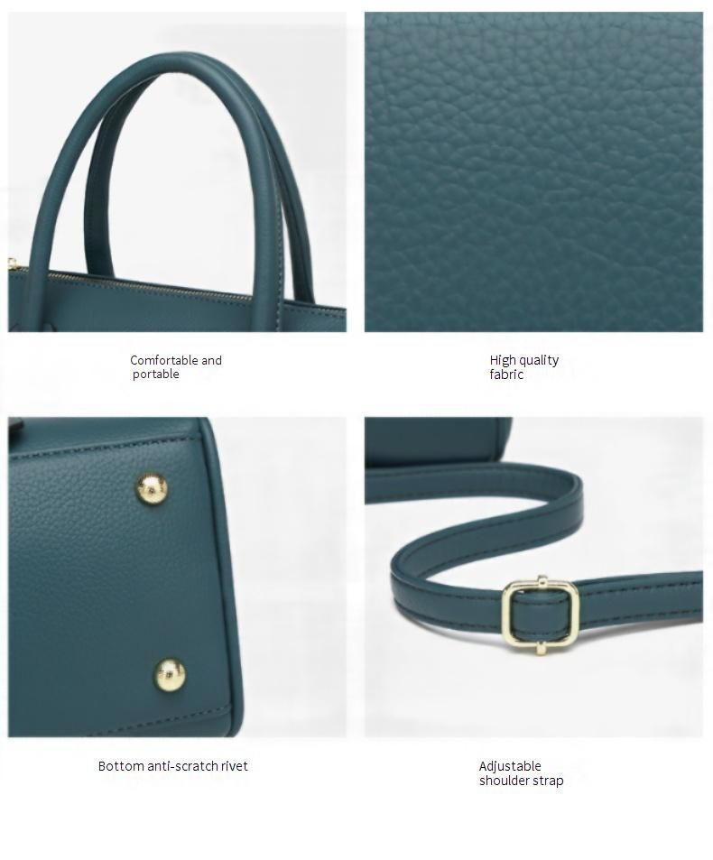 Elegantes Damen-Umhängetaschen-Set – Vintage-Handtasche aus PU mit Webdetails, mittelgroße Schultertasche für Arbeit und Reisen (Schwarz, Olivgrün, Beige)_voghion.com