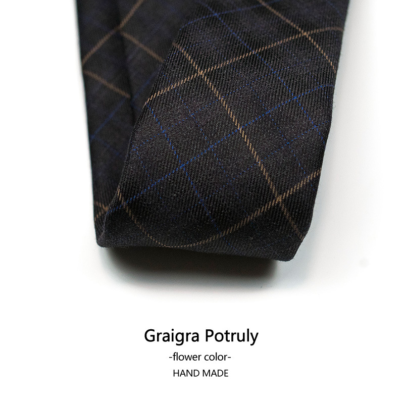 Houndstooth suit and tie solid color brown gray casual retro all-match beige plaid women's and men's tie_voghion.com