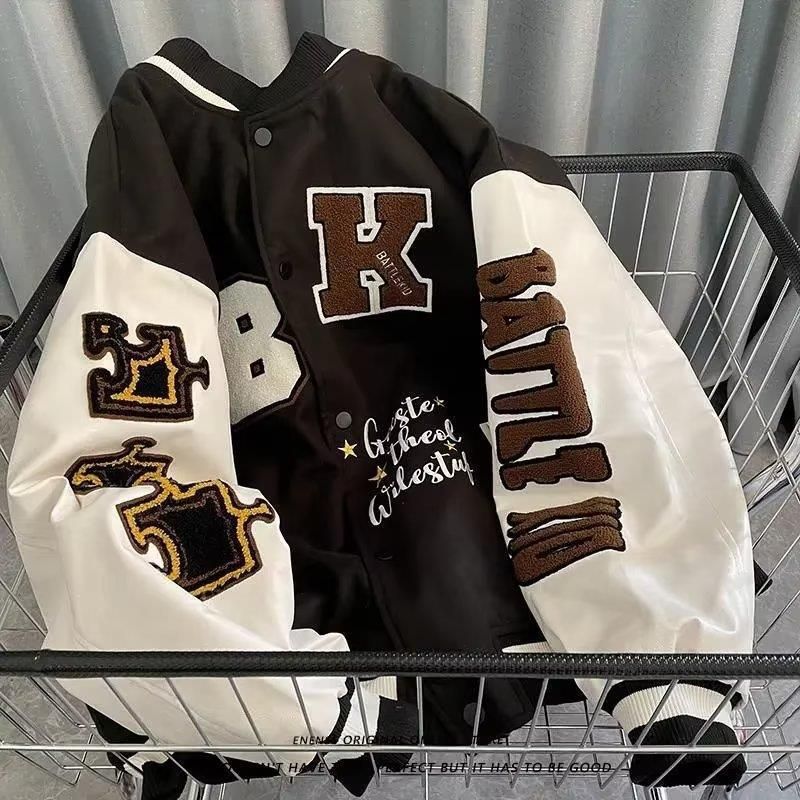 2023 American Trend Letter Embroidered Printed Baseball Cotton Women's Loose Spring And Autumn Handsome Jacket_voghion.com