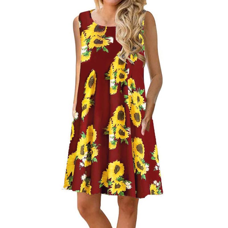 Rochie de vară nouă, fără mâneci, cu guler rotund, lejeră, pentru femei, vara 2023_voghion.com