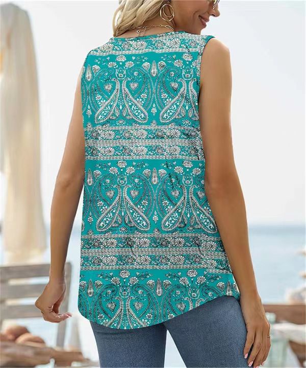 2025 New Summer Sleeveless Square Neck Printed Tank Top T-shirt For Women_voghion.com