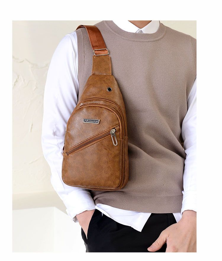 Men's Stylish Crossbody Sling Bag - Waterproof PU Leather, Large Capacity, Adjustable Strap For Travel, Gym & Business (Black, Khaki, Dark Brown)_voghion.com