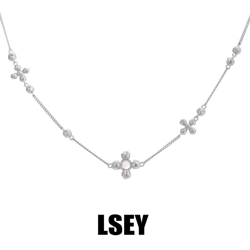 Collier en argent avec perles croisées texturées, style minimaliste, niche pure, personnalité haut de gamme, 0099_voghion.com