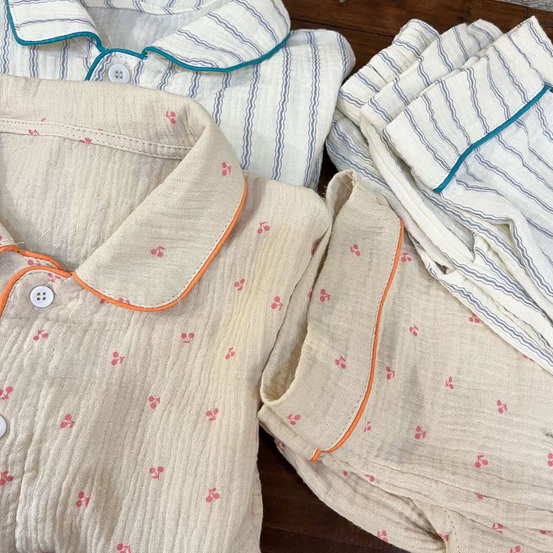 Pijamas para niños, conjunto de manga larga de gasa de algodón para primavera y otoño para niñas y niños, ropa para el hogar_voghion.com