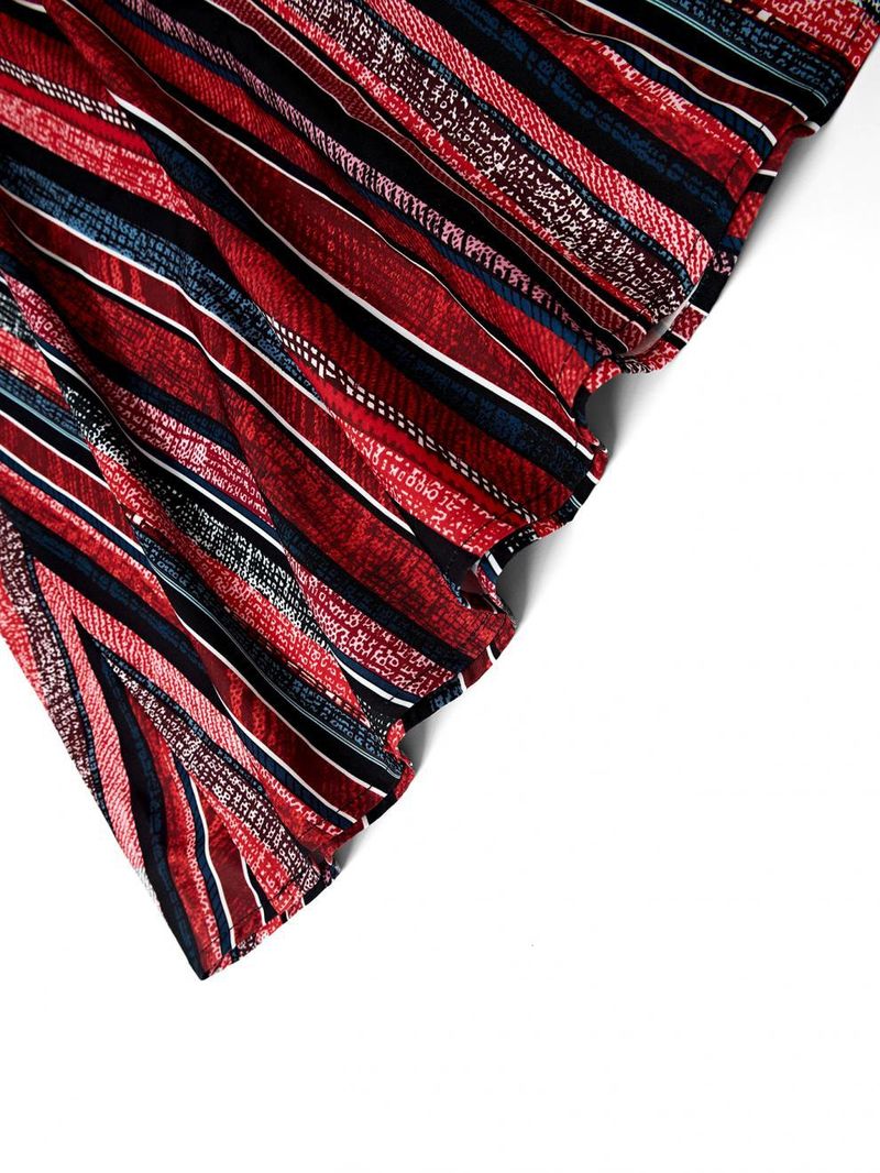 Damenbekleidung Sommer Gestreifter Wickelrock mit V-Ausschnitt und Spaghettiträgern, elastischer Hosenträgerrock_voghion.com