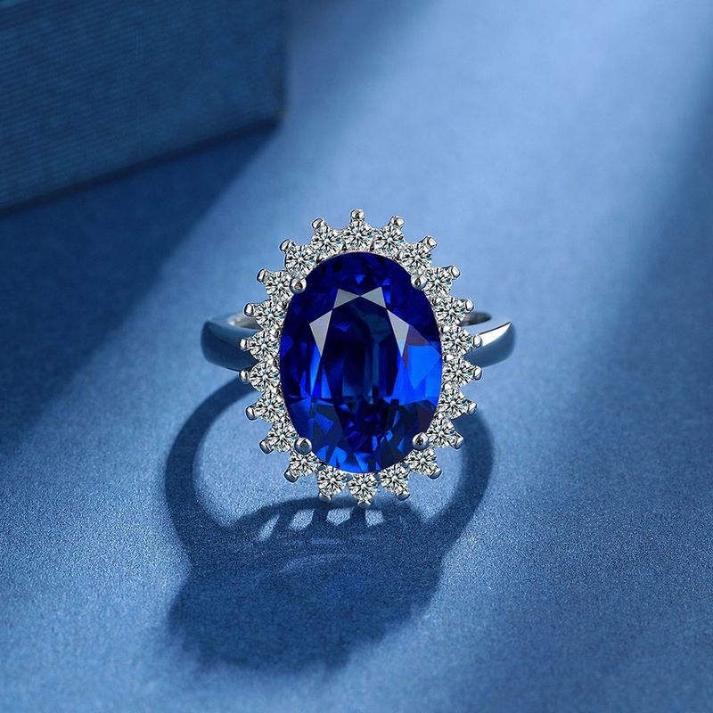 Heart Jewelry Blue Simulated Gemstone Small Pigeon Egg Inlaid Zircon Adjustable Open Ring_voghion.com