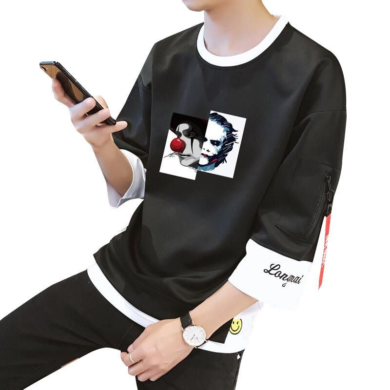 Été 5/5 Court Pour Hommes Sweat À Capuche 7/7 Version Coréenne Tendance Ample À Manches Moyennes Vêtements T-Shirt D'été_voghion.com