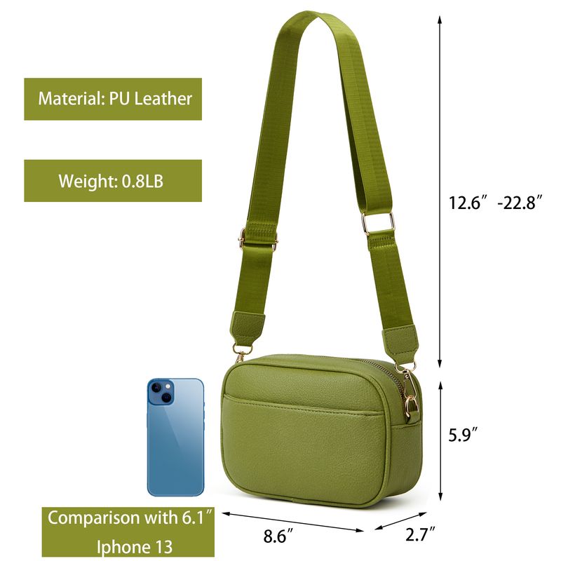 Herald Kleine Umhängetasche mit dreifachem Reißverschluss für Damen, quadratische seitliche Schultertasche mit Schnappschusskamera und breitem Riemen_voghion.com