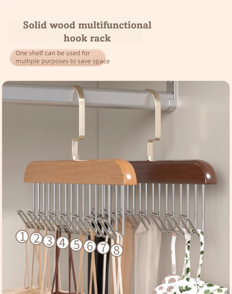 Cabide de madeira ondulado multifuncional para guarda-roupa e armazenamento de roupas íntimas, ideal para uso doméstico. Gancho discreto para pendurar roupas._voghion.com