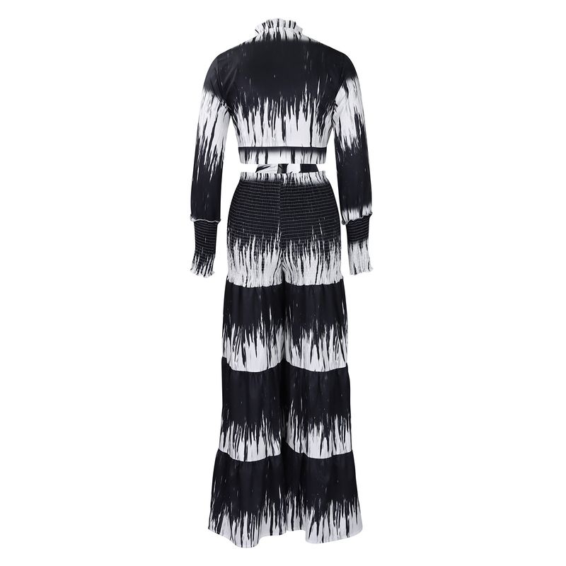 Ženska oblačila, nove potiskane majice z dolgimi rokavi in naramnicami, široke hlače z visokim pasom, priložnostna obleka_voghion.com