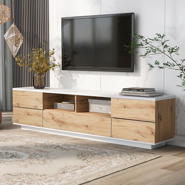 Modern TV Stand For TVs Up To 80'' , Media Console With Multi-Functional Storage, Entertainment Center With Door Rebound Device, TV Cabinet For Livi_voghion.com