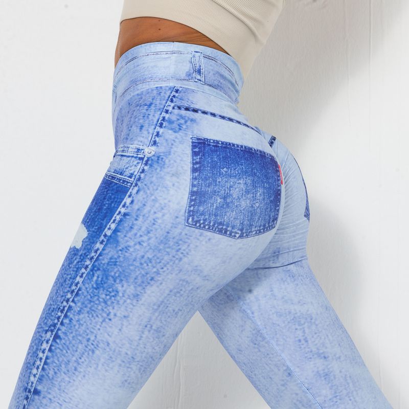 Women's Clothing digital printed denim blue tight-fitting high-elastic quick-drying yoga pants sports running tight fitness pants for women_voghion.com