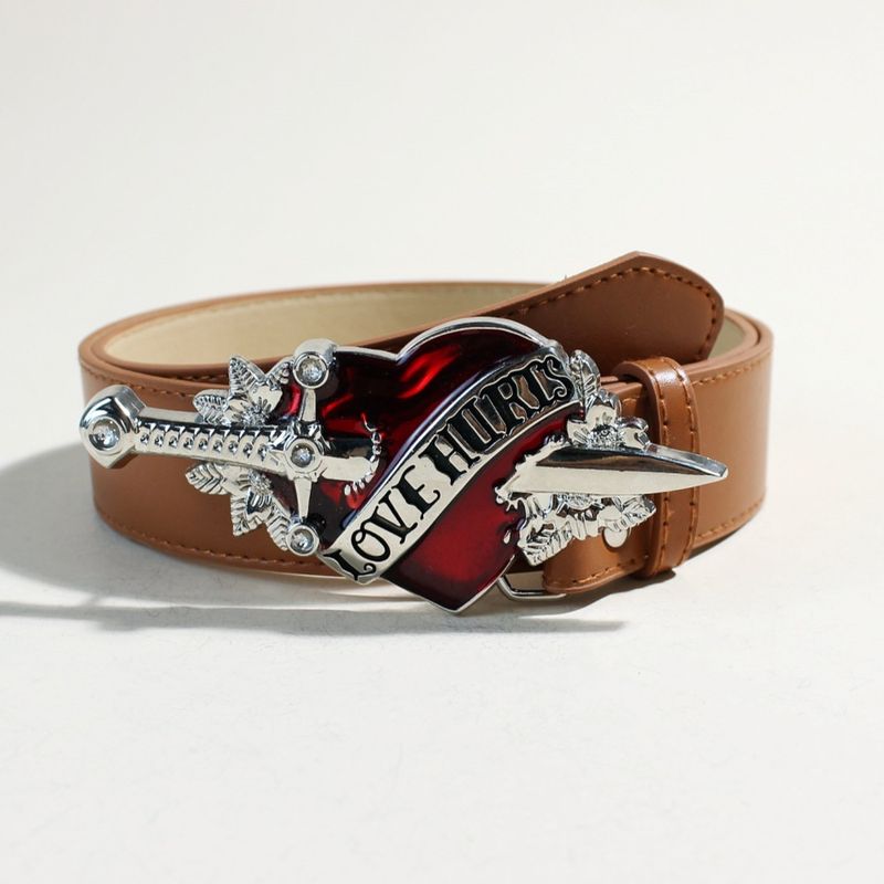 Unisex Heart-Piercing Design Belt - Oversized Buckle Smooth Clasp Casual Waistband For Men/Women (Trendy Gothic Punk Accessory)_voghion.com