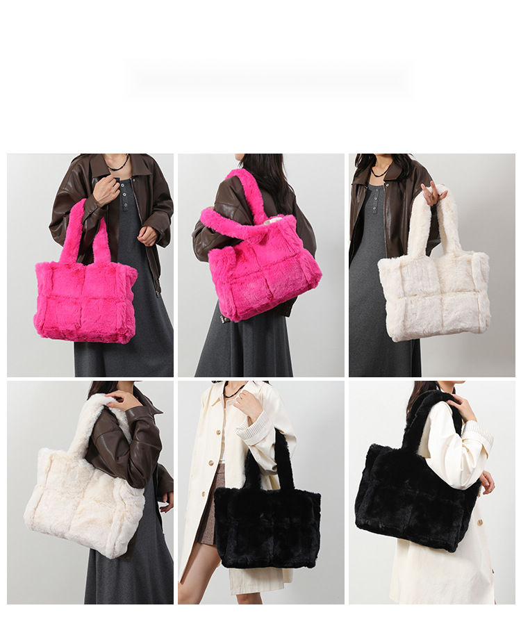 Piccola borsa a mano in pelliccia di nicchia per donna, nuova moda autunno e inverno 2024, borsa a mano in peluche di grande capacità_voghion.com