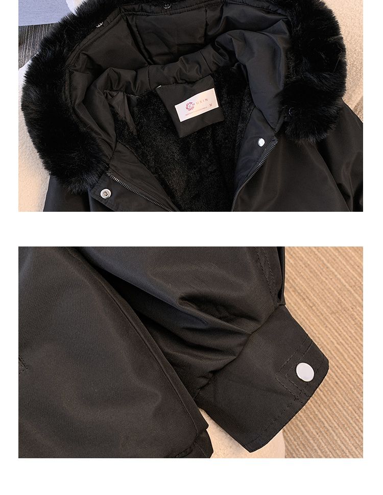 Sweat à capuche mi-long pour femme, coupe cintrée, amincissant, grand col en fourrure avec peluche en coton, grande taille_voghion.com