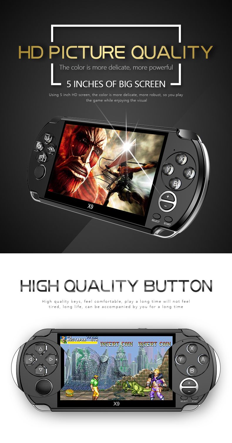Nuova console portatile da 5,1 pollici con lettore di videogiochi arcade X9 Mini da 8 GB, adatta per PSP/GBA/NESRMVB Dual Rock_voghion.com