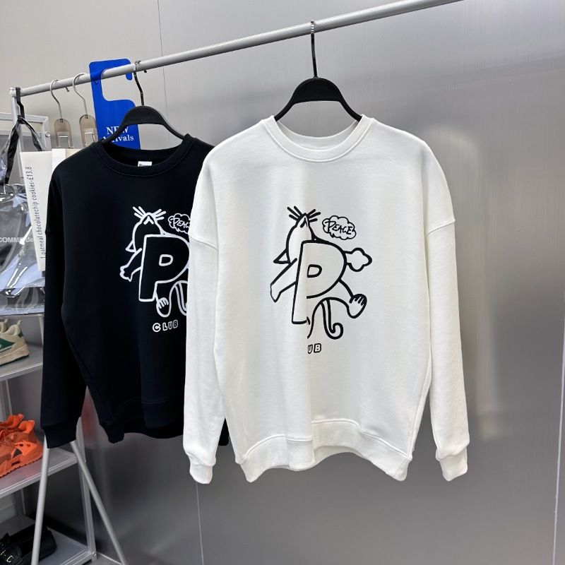 Abbigliamento maschile Felpa primaverile e autunnale Pullover in spugna Coppia Semplice Cartone animato Spalla cadente Felpa da uomo in bianco e nero_voghion.com