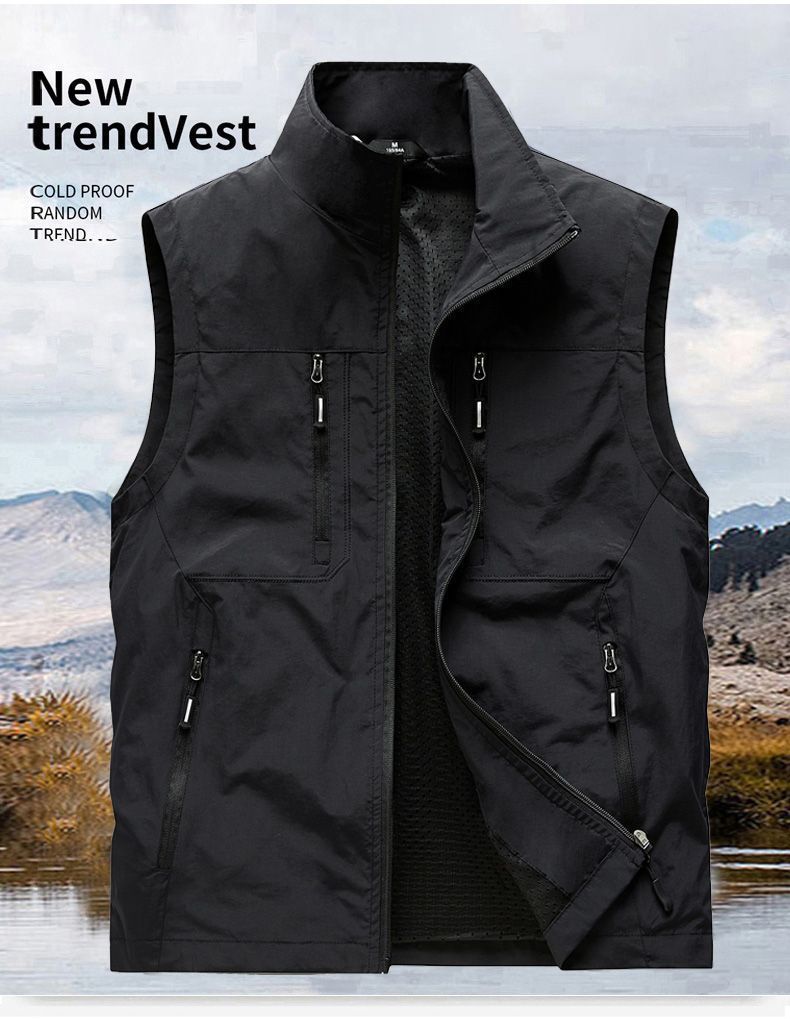 Gilet leggero multiuso da uomo con tasche multiple - Giacca casual ad asciugatura rapida per pesca ed escursionismo (verde militare, cachi, beige, nero, blu navy)_voghion.com