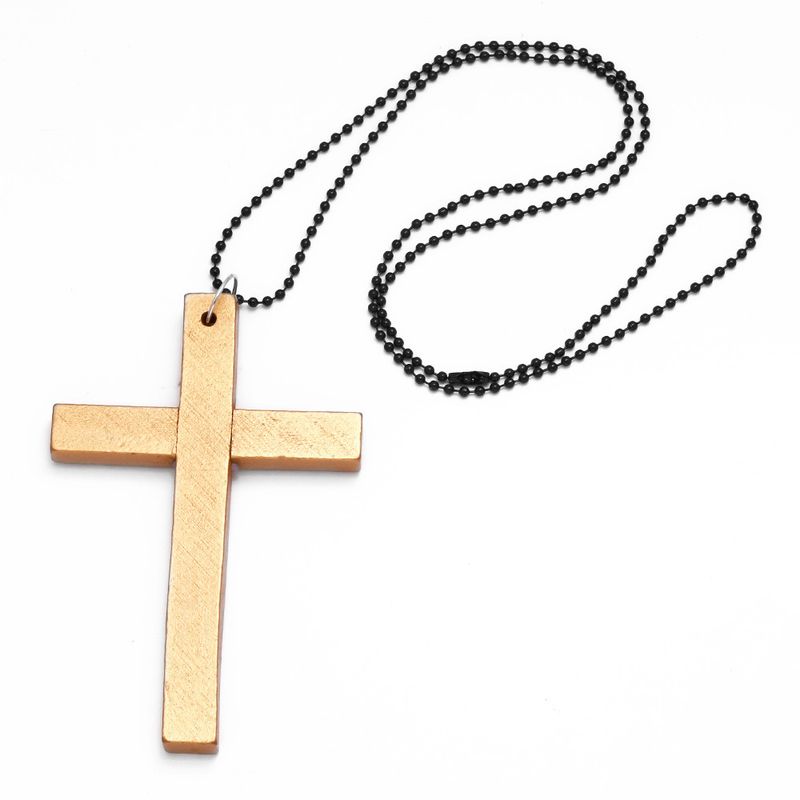 Collana con croce alla moda, in legno, semplice e versatile, con catena per maglioni, accessori Nkd44_voghion.com