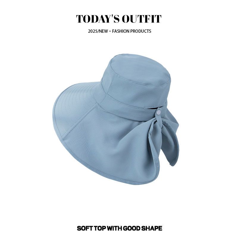 Cappello da pescatore coreano a tesa larga con protezione solare per l'estate e foro per la coda di cavallo, per donna_voghion.com