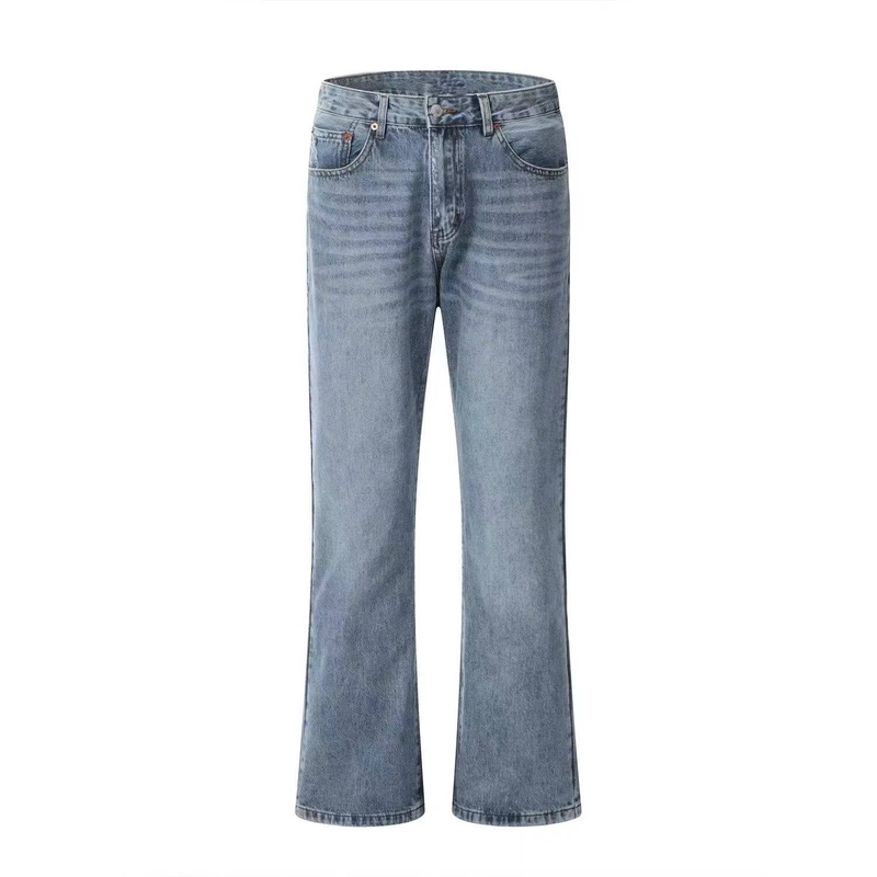 American Street Trendiga Bootcut-jeans för män, handrivna tvättade vidbensbyxor med utsvängda byxor Retro lösa byxor_voghion.com