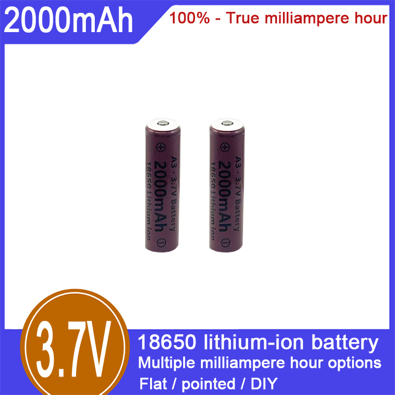 18650 lityum iyon şarj edilebilir pil, 3.7V, 2000mAh, %100 kapasite, elektrikli oyuncaklar, elektronik sigaralar, el fenerleri ve diğer alanlar için uygundur_voghion.com
