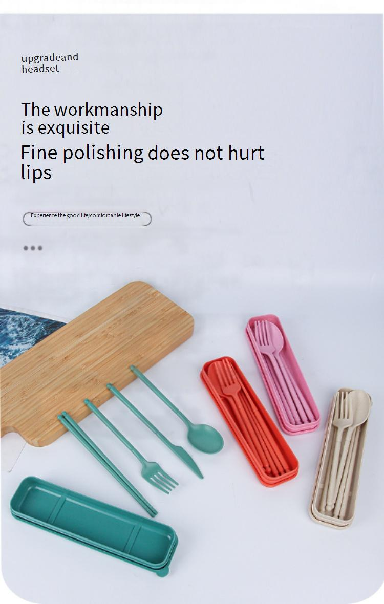 Umweltfreundliches Besteckset aus Weizenstroh, 4-teilig, tragbare Utensilien, Gabel, Löffel, Essstäbchen, Messer, BPA-frei, für unterwegs und zu Hause_voghion.com