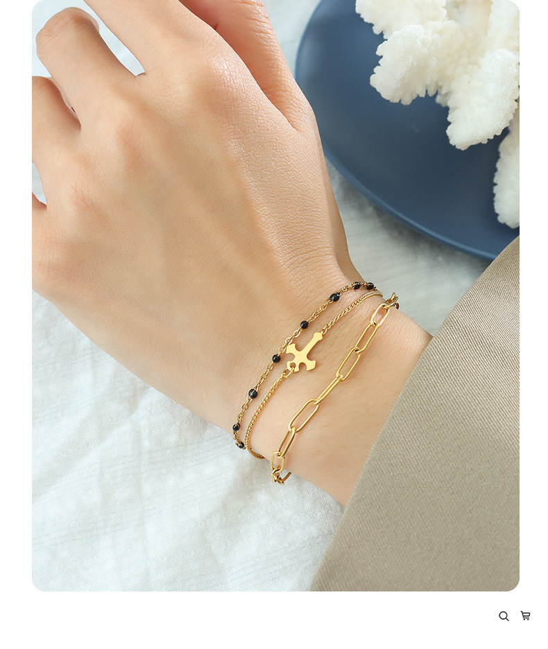Luxury Layered Cross Bracelet Set - Gold Plated Titanium Steel Stackable Chains_voghion.com