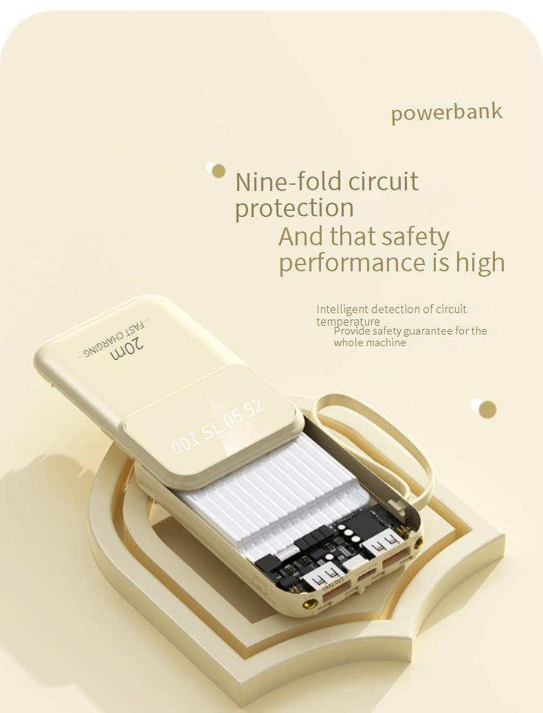 Tragbare Powerbank mit 20.000 mAh, Schnellladefunktion und integrierten Kabeln | Kompakt und leistungsstark | Kompatibel mit mehreren Geräten | Reisefreundlich_voghion.com