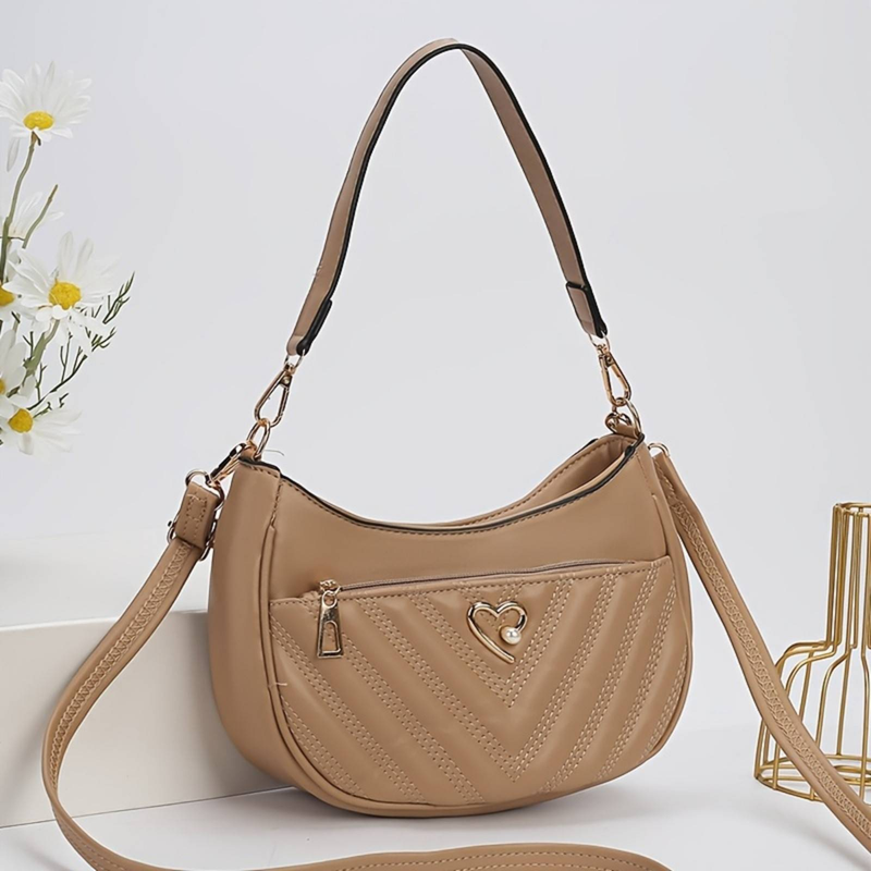Elegant And Versatile Women's PU Material Women's Shoulder Bag, Styling Bag, Stitching, Three-layer Zipper Square Bag_voghion.com