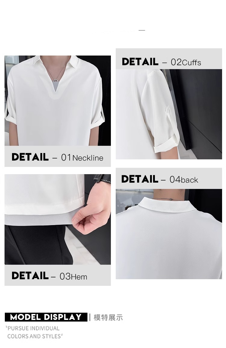 Abbigliamento da uomo, maglietta da uomo in seta ghiacciata con scollo a V, camicia estiva casual retrò in lino a maniche corte, camicia con colletto in stile cinese (bianco, nero, cachi, M-3XL)_voghion.com