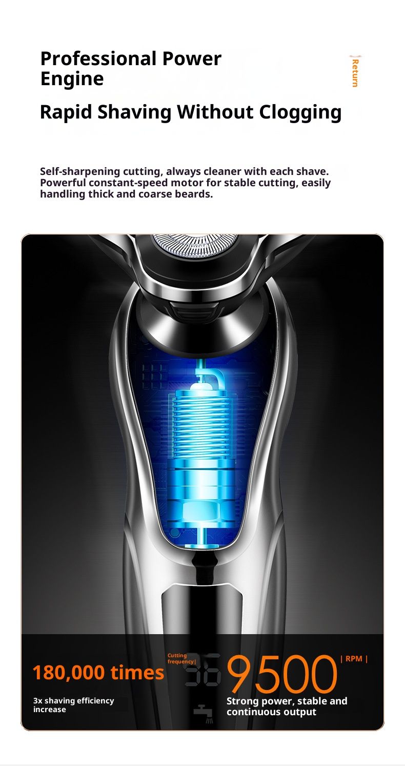 6D Floating Electric Shaver – 3D Rotary Blades, LED Display, IPX7 Waterproof, Ultra-Quiet (<36dB), USB Rechargeable (Silver A109)_voghion.com