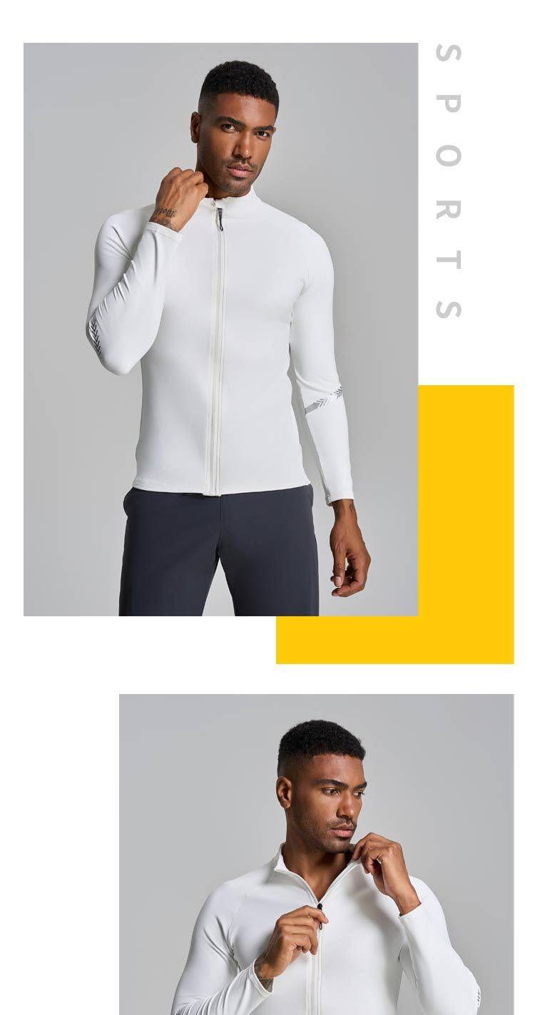 SwayneMen's Spring/Autumn Elastic Long-Sleeved Fitness Jacket, Casual Sports Running Stand Collar Zipper Quick-Drying Elastic Top_voghion.com